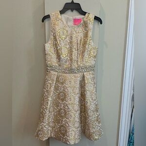 Lilly Pulitzer Levy Dress Gold Metallic Size 4